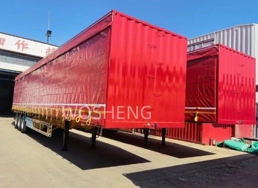 Грузовик 40-50тон 3 оси 40ft 45ft Красный занавес боковой скользящий полуприцеп с ПВХ брезентом