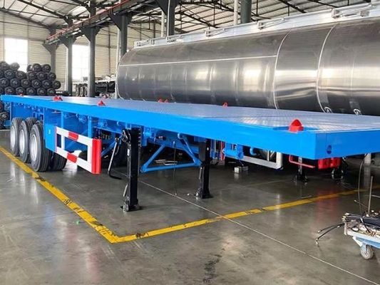 Максимальная полезная нагрузка Wosheng 30000 кг 3 оси 4 оси Стальной контейнер Плоская кровать полуприцеп