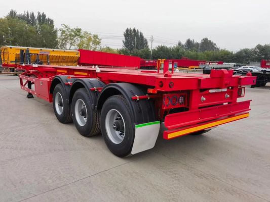50T 3 Оси контейнер скелет полуприцеп с 9.0-20 * 12pcs 90 ремня в красном и желтом
