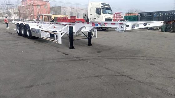 50T 3 Оси контейнер скелет полуприцеп с 9.0-20 * 12pcs 90 ремня в красном и желтом