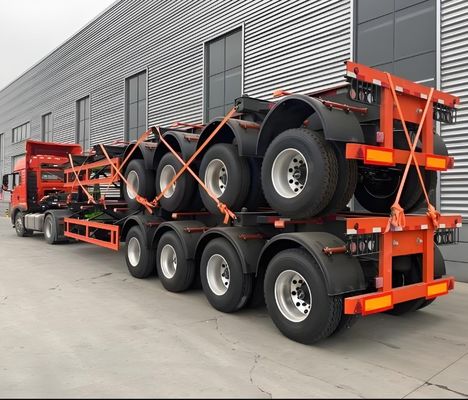 Более популярный Красный Желтый цвет 50T 3 оси скелет полуприцеп для 20ft 40ft контейнеров
